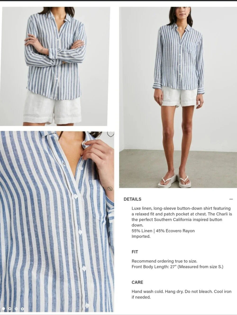 Rails Charli Striped Button-Up Shirt in Blue White Linen Blend Semi Sheer